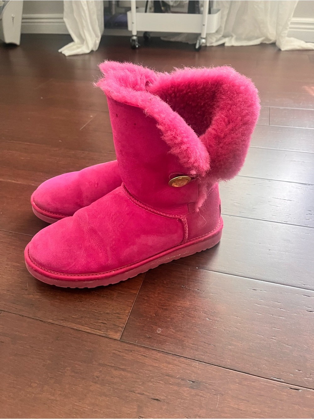 UGG Hot Pink Shearling Button Short Boots